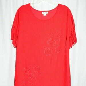 MaxiMa Red Floral Vintage Drop Waist Dress Large